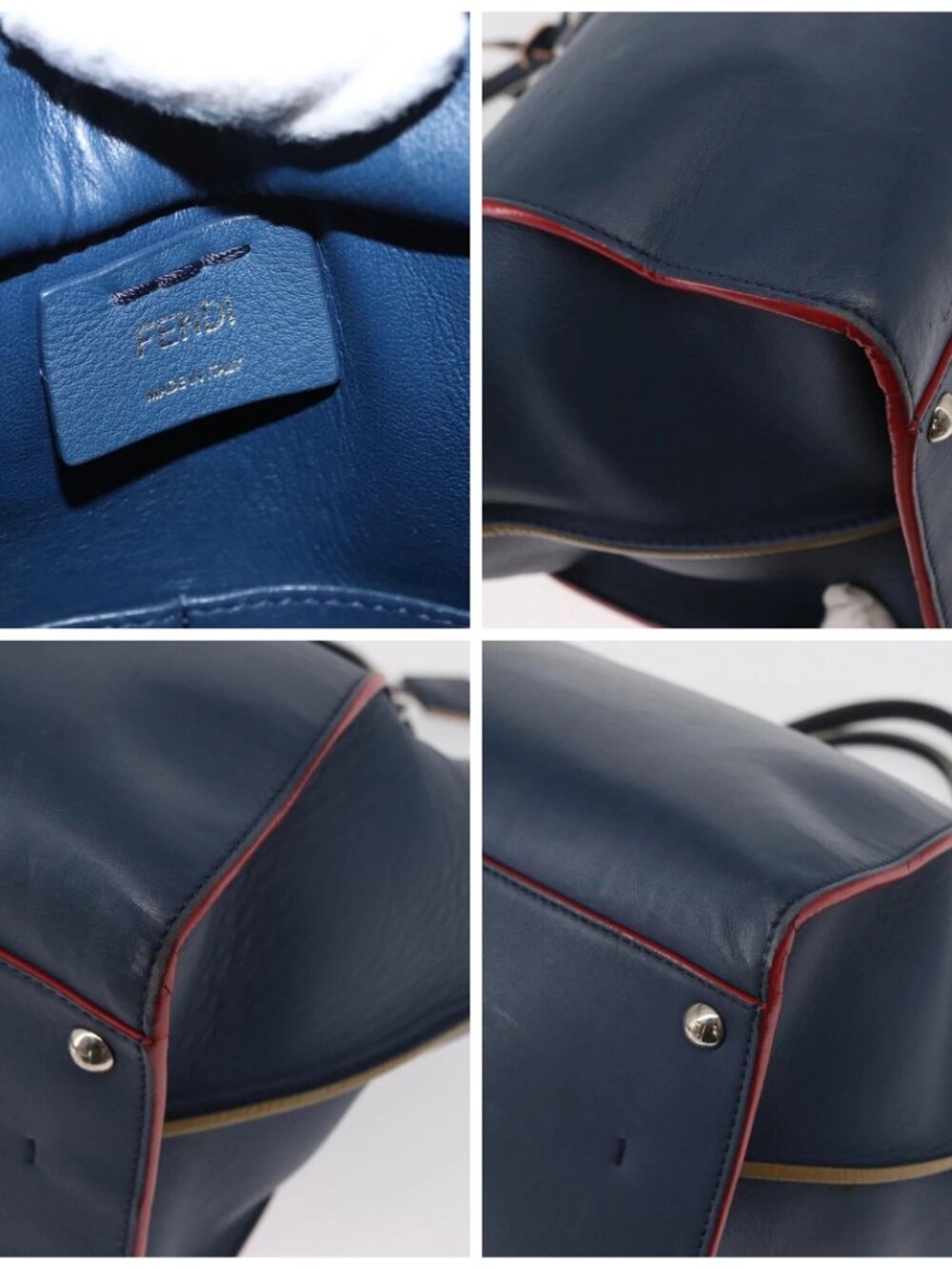 FENDI Trois Jules Hand Bag Leather Navy Silver Auth - Picture 13 of 16